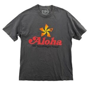 T&C Surf Designs Shirt Mens Large Gray Aloha Hawaii Graphic Surf T-Shirt Tee